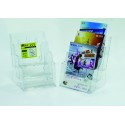 Display plastic pentru brosuri, de birou/perete, 3 x A5, KEJEA - transparent