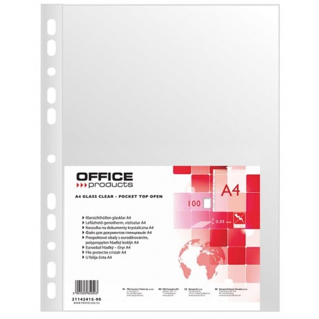 Folie protectie pentru documente A4, 50 microni, 100folii/set, Office Products - cristal