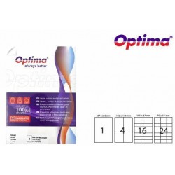 Etichete color autoadezive 24/A4, 70 x 37 mm, 100 coli/top, Optima - albastru