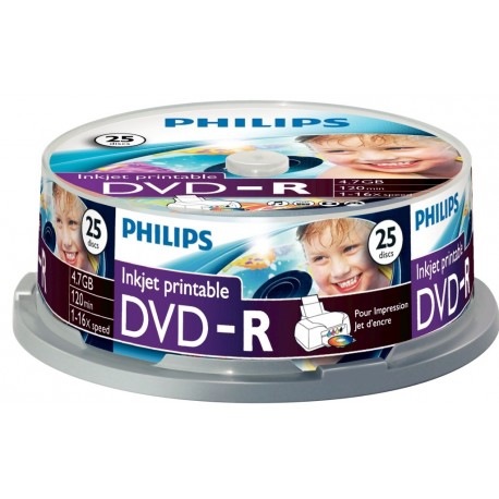 DVD-R 4.7GB (25 buc. Spindle, 16x), printabil, PHILIPS