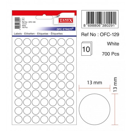 Etichete autoadezive albe, D13 mm, 700 buc/set, Tanex