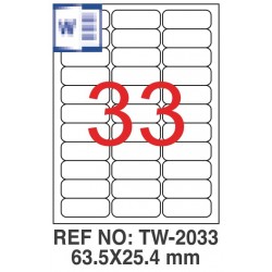 Etichete albe autoadezive, repozitionabile, 33/A4, 63.5 x 25.4mm, 25 coli/top, TANEX-colturi rotunji