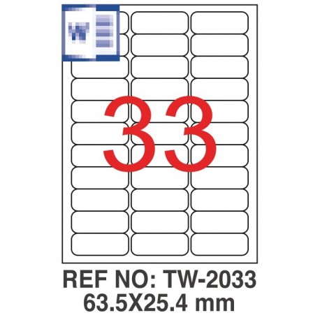 Etichete albe autoadezive, repozitionabile, 33/A4, 63.5 x 25.4mm, 25 coli/top, TANEX-colturi rotunji