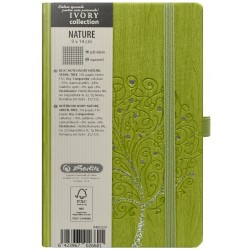 BLOC NOTES IVORY NATURE 9 X 14 CM 192 FILE PATRATELE COPERTA PU VERDE MOTIV TREE