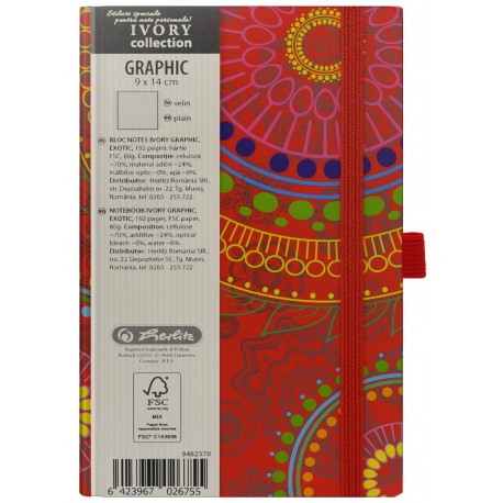 BLOC NOTES IVORY GRAPHIC 9 X 14 CM 192 FILE VELIN COPERTA DIN PANZA MOTIV EXOTIC