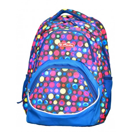 RUCSAC ROCKY CU DOUA COMPARTIMENTE, COMPARTIMENT PENTRU LAPTOP, DIMENSIUNE 41 X 26 X 21 CM, MOTIV COLORFUL DOTS