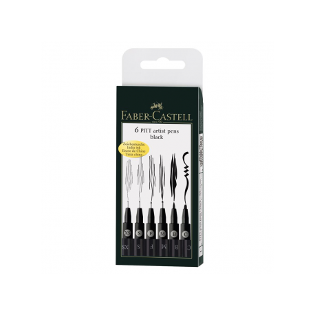 Pitt Artist Pen Set 6 M, F, S, XS, B, C, Faber-Castell