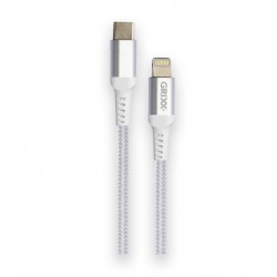 Cablu date GRIXX - USB-C to Lightning MFI, impletit, lungime 1m - alb