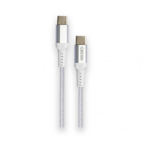 Cablu date GRIXX - USB-C to USB-C, impletit, lungime 2m - alb