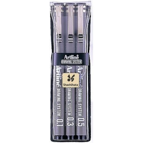 Marker pentru desen tehnic ARTLINE, varf fetru (0.1/0.3/0.5mm), 3 buc/set - negru