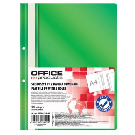 Dosar plastic PP cu sina, cu gauri, grosime 100/170 microni, 50 buc/set, Office Products - verde