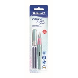 STILOU PELIKANO MAGIC OCEAN, PENITA M, GRIP ERGONOMIC, PENTRU DREPTACI, 2 PATROANE MARI ALBASTRU INCLUSE, BLISTER