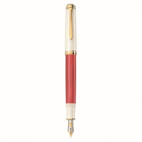 STILOU SOUVERAN M600 EDITIE SPECIALA RED-WHITE, PENITA M AUR 14K, ACCESORII PLACATE CU PALADIU, CORP ROSU-ALB, CUTIE CADOU