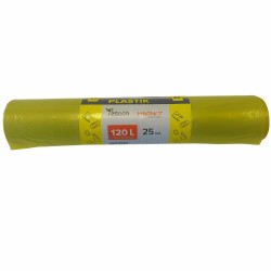 Saci plastic reciclat, standard, 120L, 69x105cm, 29 mic, 25buc/rola, RESACO - galbeni - deseuri de p