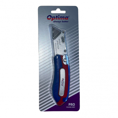 Cutter Optima Pro, lama trapezoidala + 2 rezerve SK5, pliabil, clips curea, zinc cu rubber grip