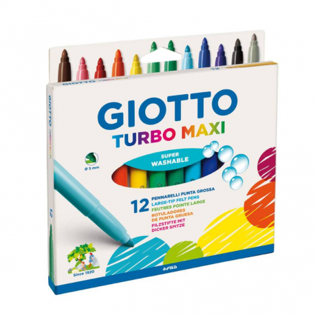 Carioca lavabila, varf 5mm, 12 culori/blister, GIOTTO Turbo Maxi