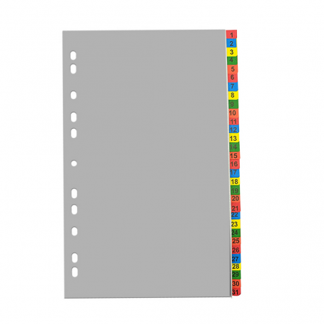 Index plastic color, A4+, extra wide, 120 microni, numeric 1-31, Optima