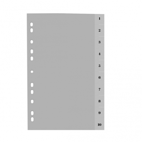 Index plastic gri, A4, 120 microni, numeric 1-10, Optima